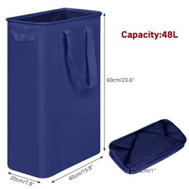 efluky Slim Laundry Basket, Narrow Laundry Hamper with Handles, Collapsible Dirty Clothes Hamper, Tall Laundry Bin for Laundry Room, Dorm and Bedroom, 12.7 Gallons(48L) Blue