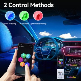 Giabuao Acrylic Ambient Lighting Car LED Interior Lighting, 2 in 1 110 cm + 35 cm 168 LEDs RGB LED