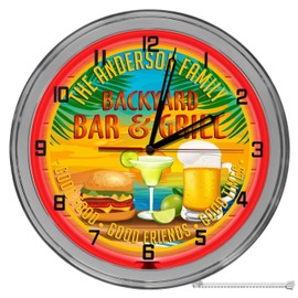 Decorative Concepts Backyard Bar & Grill 16" Light Up Red Neon Clock
