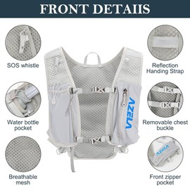 HOTUT Running Vest, Mountaineering Hydration Vest, Lightweight & Breathable and Adjustable, Reflective Hydration Backpack, Running Backpack Men Women for Running, Jogging, Cycling, Marathons, Grey