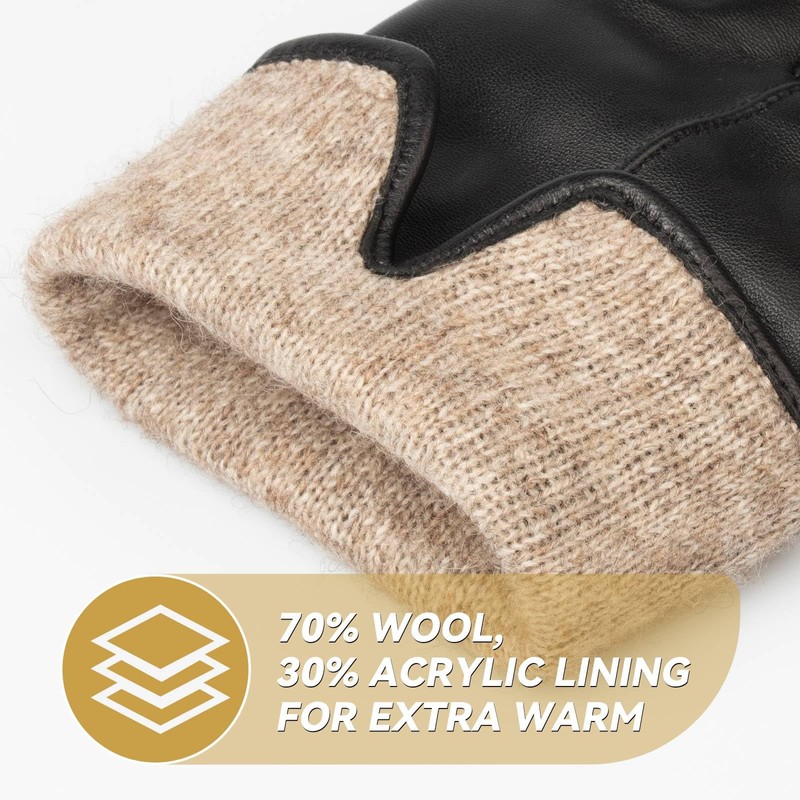 OZERO Winter Leather Glove for Women: Sheepskin Wool Warm Gloves