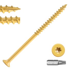 BNUOK Deck Screws 4 inch, Wood Screws #10 x 4, (242pcs) 5lb, Rust Resistant Epoxy Coated,Torx Drive Head Outdoor Decking Screws,with T25 Star Bit,Tan