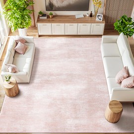 LIANLAM Washable Rug 9x12 Area Rugs for Living Room - Stain Resistant Non-Slip Backing Boho Rug for Bedroom,Durable & Ultra-Thin Vintage Large Area Rug(9x12,Pink)