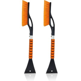 EcoNour 27" Car Snow Brush and Ice Scrapers for Car Windshield (Orange - 2 Pack) | Scratch Free Bristle Head Snow Brush & Tough Window Snow Scraper with Aluminium Body