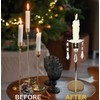 VGEUNA 4 Pieces Bent Glass Candle Bobeches with Crystal Prisms
