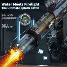 BOMOCO Electric Water Gun for Adults Kids, Automatic Squirt Guns with Cool Light Long Shooting Range,Powerful Water Guns Pistol Toys for Summer Swimming Pool Beach Outdoor Water Gun Blaster,Grey