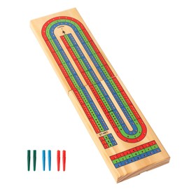 GSE Games  Sports Expert - Tabla plegable de madera de 3 pistas codificada por colores con 6 clavijas de plástico, juego de mesa de cuna portátil de  