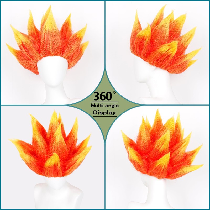BEAUEXE Short Orange Yellow Ombre Wig Prestyled Spiky Fire Costume
