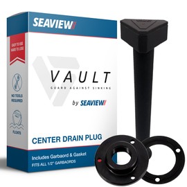 SEAVIEW Vault Pro Center Drain Plug | 8" Long for Better Reach | Drain Plug + Garboard + Gasket | Top Boat Plug & IBEX Innovation Winner | No Tools Required to Loosen Boat Drain Plug | Black Plastic