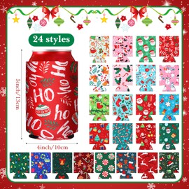 Pickmesh 24 Pcs Christmas Can Coolers Sleeves 12 oz Can Sleeves Xmas Holiday Can Sleeves Coolers Neoprene Beer Can Covers for Christmas Holiday Party Decorations Supplies Favors