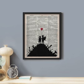 SIGNWIN Framed Kids Playing on Guns and Weapons, Banksy Wall Art, Vintage Newspaper, Old Grey Dark, Peace, Love Wall Decor Prints, Inspirational Wall Décor for Living Room, Bedroom - 12"x16" Black