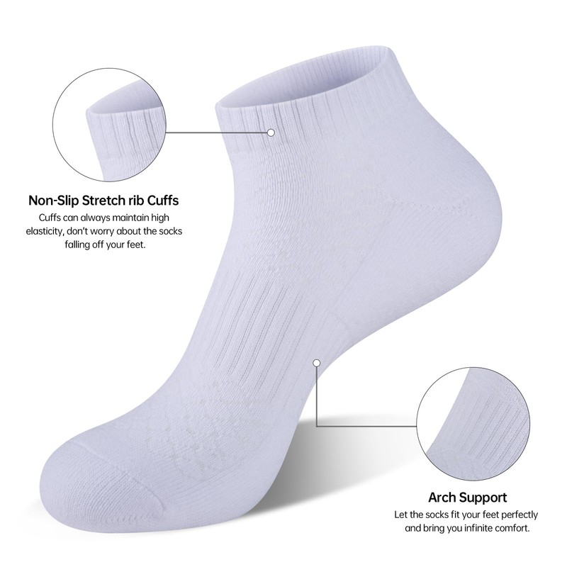 Monxiery Mens 100% Cotton Cushioned Ankel Socks, Athletic Performance Running