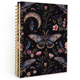 Wheatwin Mystical Gothic Witchy Moth Moon Spiral Notebook, Vintage Boho Floral Butterfly Journal, Dark Academia Cottagecore Journal, Gothic Witchy Hardcover Notebooks 5.5x8.3