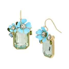 Betsey Johnson Womens Flower Gem Drop Earrings