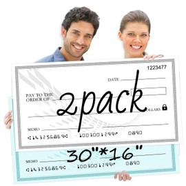 2-Pack Giant Dry Erase Checks for Presentations - 30"x16" Reusable Oversized Fake Check Board | Fundraiser, Donation Awards, Charity Events | 2 Colors (Green & Black)