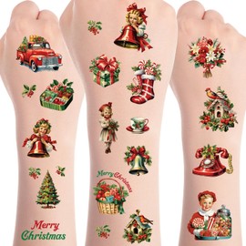 8 Sheets Retro Christmas 200+ Xmas Festival Temporary Tattoos Merry Christmas Themed Temporary Tattoos Party Favors Supplies Prizes Rewards