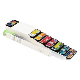 Fan-PAN Watercolor Paint Set - 42 Assorted Colors, Portable Foldable Pocket Artist Grade Professional Travel Watercolor Paint Kit w/Paint Brush and Arches 140lb Cold Press Watercolor Block 7" x 10"