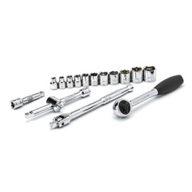 SATA 16-Piece 3/8-Inch Drive 6- Point Socket Set with 60 Tooth Round Head Ratchet, SAE - ST09085SJ
