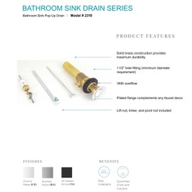 Builders Shoppe 2310CP Bathroom Sink Pop-up Drain