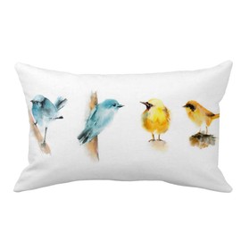 YANGYULU Rustic Forest Wildlife Blue Yellow Birds Sitting on The Tree Branches Super Soft Throw Pillow Case Rectangle Cushion Cover 12x20 inches Decorative Couch Room (Robins-4)