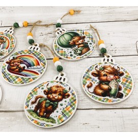 AGD St Patrick's Decor - Cute Highland Cow Ornaments 6pc Set