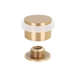 EVI | Floor Mounted Doorstop | Adhesive or Screwing Threaded Base | 0.8'' X 1.1'' | Natural Silicone | Brass Finished | Easy Installation | Mod. I-103/28 (Brass Mate - White Rubber)