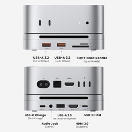 Mac mini M4 Dock with NVMe SSD Enclosure, Mac mini M4 Hub 4K@60Hz HDMI, 2x10Gbps USB A, 1x5Gbps USB A, USB-C Charge, SD/TF, Audio 3.5mm, Macmini Stand Docking Station for Mac mini M4/M4 Pro