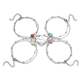 Zysta 4 PCS Puzzle Piece Bracelet Set for Best Friend Stainless Steel Best Friends Forever Matching Heart Puzzle Link Bracelet for BFF Family Love Friendship Jewelry Gift Sets