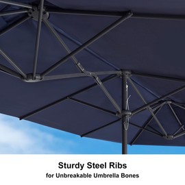 PURPLE LEAF 15ft Patio Market Umbrella with Base Included Double-Sided Rectangle Outdoor Umbrella Table Umbrella with Crank for Pool Garden Deck, Navy blue