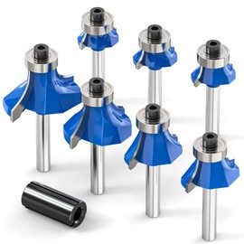 MEIGGTOOL 7Pcs 1/4" Inch Shanks Roundover Edging Router Bit Set,Round Radius: 1/2",3/8",5/16",1/4",7/32",3/16",1/8"