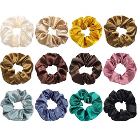 BetterJonny 12-Piece Scrunchy Silk Hair Ties Set, Hair Ties, Satin, Hair Accessories, Silk Hair Ties, Stylish, Scrunchy, Hair Ornament, Stylish, Elegant, Work, Adults, Cute, Women's, Hair Access