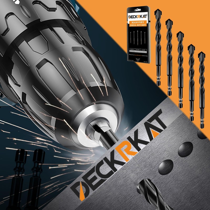 DECKRKAT 6-Piece Black Masonry Drill Bit Set for Concrete, Brick,