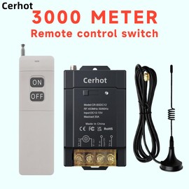 Cerhot 3000m Wireless Remote Switch DC 12V/24/36/48/72V, 30A, RF Remote Control Light Switch for Water Pumps, Cars, Motorcycles, Security Systems, Roller Gates, Fences (3000m 1V1 DC 12V-72V)