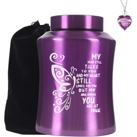 Urns for Human Ashes, Up to 160 lbs Urns for Ashes Adult Male or Female, Large Cremation Urn, Decorative and Funeral Keepsake Urns with 1pcs Necklace and Velvet Bag (Medium Urn Purple)