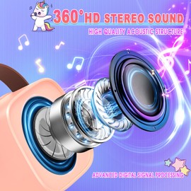 3 4 5 6 7 Year Old Girl Gifts, Exssary Mini Karaoke Machine with 2 Mic Girls Gifts 8-12 Years Old Microphone for Kids Unicorn Toys for Girls Age 3+ Kids Microphone Birthday Gifts for Girls Pink