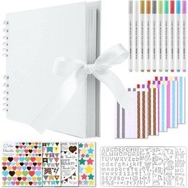 80 Pages Scrapbook Album with 10 Metallic Markers,Craft Paper Photo Album for Wedding and Anniversary, Family DIY Scrapbook Accessories with Scrapbooking Stickers Corners(Black)… - Color: white, Size: 11.5*8.5 Inches