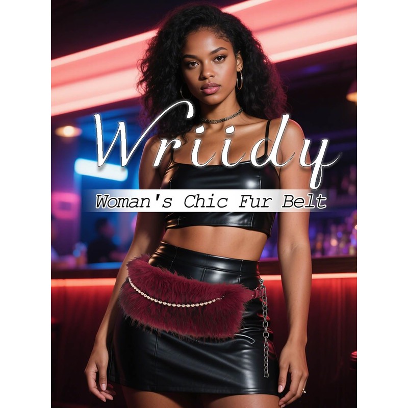Wriidy Fur Leather Belt Red Women Punk Belt Wide Bead