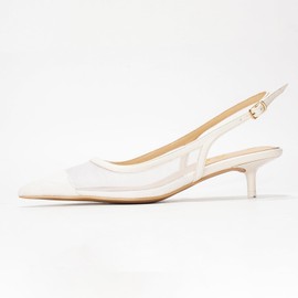 Women's Closed Toe Kitten Heels - Pointed Toe Slingback Low Heels for Women, Chic Dressy Comfortable Pumps with Non-Slip Sole, Perfect for Office, Party, Wedding (Lorna) White 10