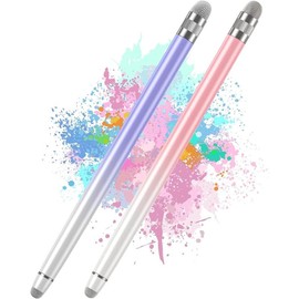 2Count Stylus Pens for Touch Screens,Stylus Pen for Phone/Pad/Tablet Android,Compatible with All Touch Screens(White Pink/White Purple)