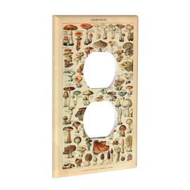 Vintage Mushroom 1 Gang Single Electrical Outlet Covers Duplex Receptacle Device Plug Socket Wall Plate Decorative Fungus Wall Art Electrical Faceplate Switchplates Rustic Mushroom Country Room Decor