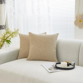 Sunday Praise Linen Decorative Throw Pillow Covers,Classical Square Solid Color Pillow Cases,18x18 Inches Cushion Covers for Sofa Couch Bed&Car,Pack of 2 (Khaki)