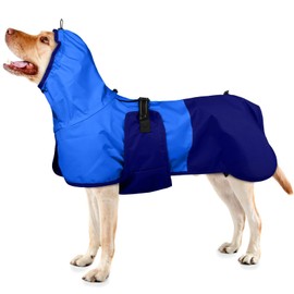 Dog Rain Jacket, Dog Raincoat with Harness Hole Waterproof Rain Poncho Spring Rainwear Easy to Wear(Blue, L)