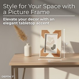 Sleek Resin Photo Frame with Cascading Wood Design for Home Decor Chic Picture Frames for Living Room Centerpiece, Tabletop, and Shelf Styling - Decorative Frame for Office Desk - 9", White & Brown