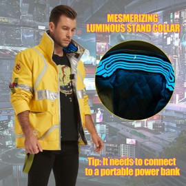 Mifidy David Martinez Jacket, Men Fashion David Cosplay Outfit Stand Glowing Collar Cotton Yellow Game Jacket Costume Large