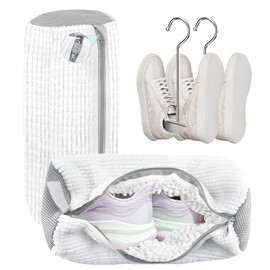 Mowtential Shoe Washing Machine Bag- Shoes Washing Machine bag Reusable, With 2 Drying Racks 12 Cleaning Ball, Applicable to all kinds of Mesh Shoes, Protects Shoes and Washer (White 2 pcs)