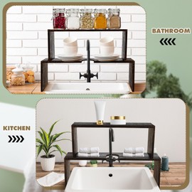 CroBlissful 2 Pcs Over The Sink Shelf Bathroom Organizer 23. 62 Inch Wood Kitchen Sink Shelf Over Faucet Pedestal Countertop Storage Rack for Bathroom, Bedroom, Kitchen(Dark Brown)