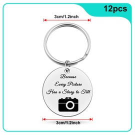 Heigebi 12 PCS Camera Lover Gifts for Women Men Photographer Keychain for Best Friends Photo Lovers Photography Camera Accessories Christmas Retirement Birthday Photo Club Gift for Photographer