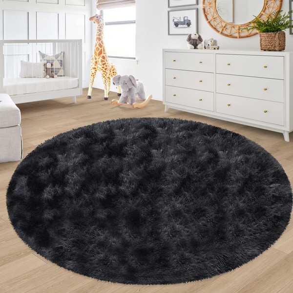 ATRUG Black and Grey Round Area Rugs for Living Room
