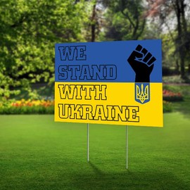 SignPro We Stand with Ukraine Yard Sign,Support Ukraine,Stop the War,Bright, Bold,24 inch by 18 inch with Yard Stakes,Weather-Proof Corrugated Plastic Sign Material (Double Sided)