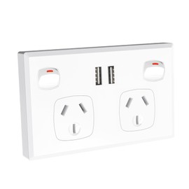 HITRENDS Double Power Point with 2 USB A, GPO Wall Outlet, Fast Charging 5V 3.6 Amp, SAA RCM Approved, Single Switch, 10A/2400W, White